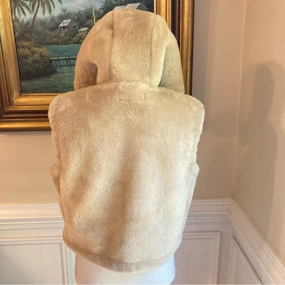 ZARA Tan Faux Shearling Fur Hooded Vest NWT - Picture 6 of 15